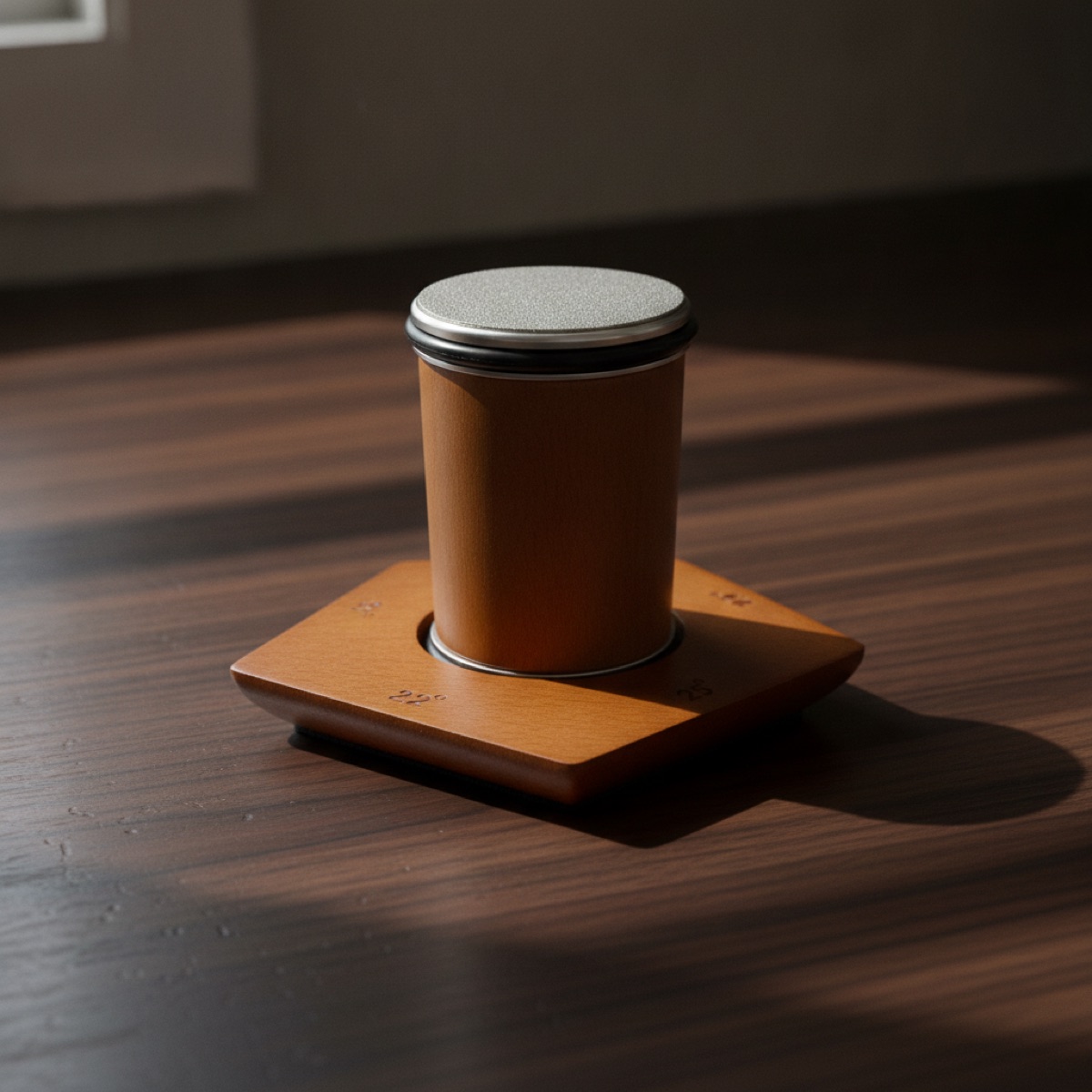 RollHone rolling knife sharpener block and drum on a kitchen counter