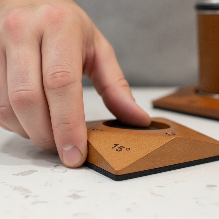 The five engraved angle settings on the RollHone block